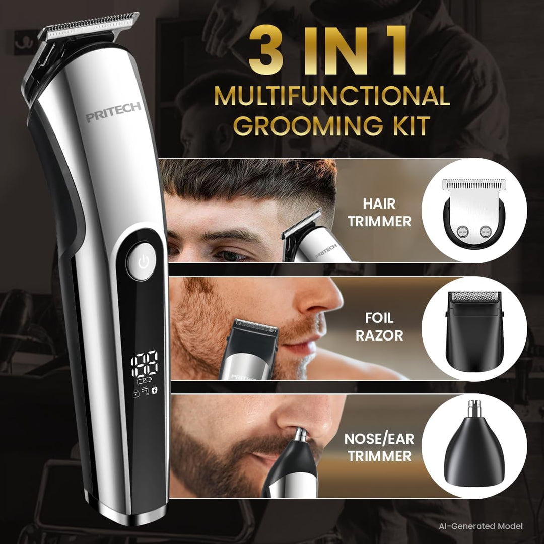 PRITECH Cortadora de Barba para Hombre, Kit de 3 en 1 de Cortadores...