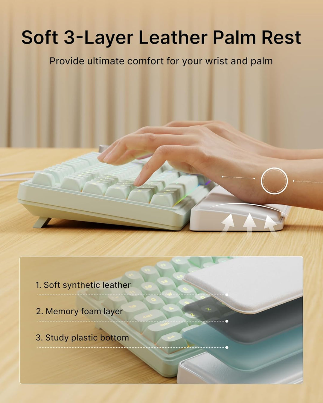 EWEADN Combo de teclado y mouse con cable con reposamuñecas desmont...