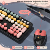 Teclado y ratón inalámbricos, MOFII 104 teclas redondas máquina de...