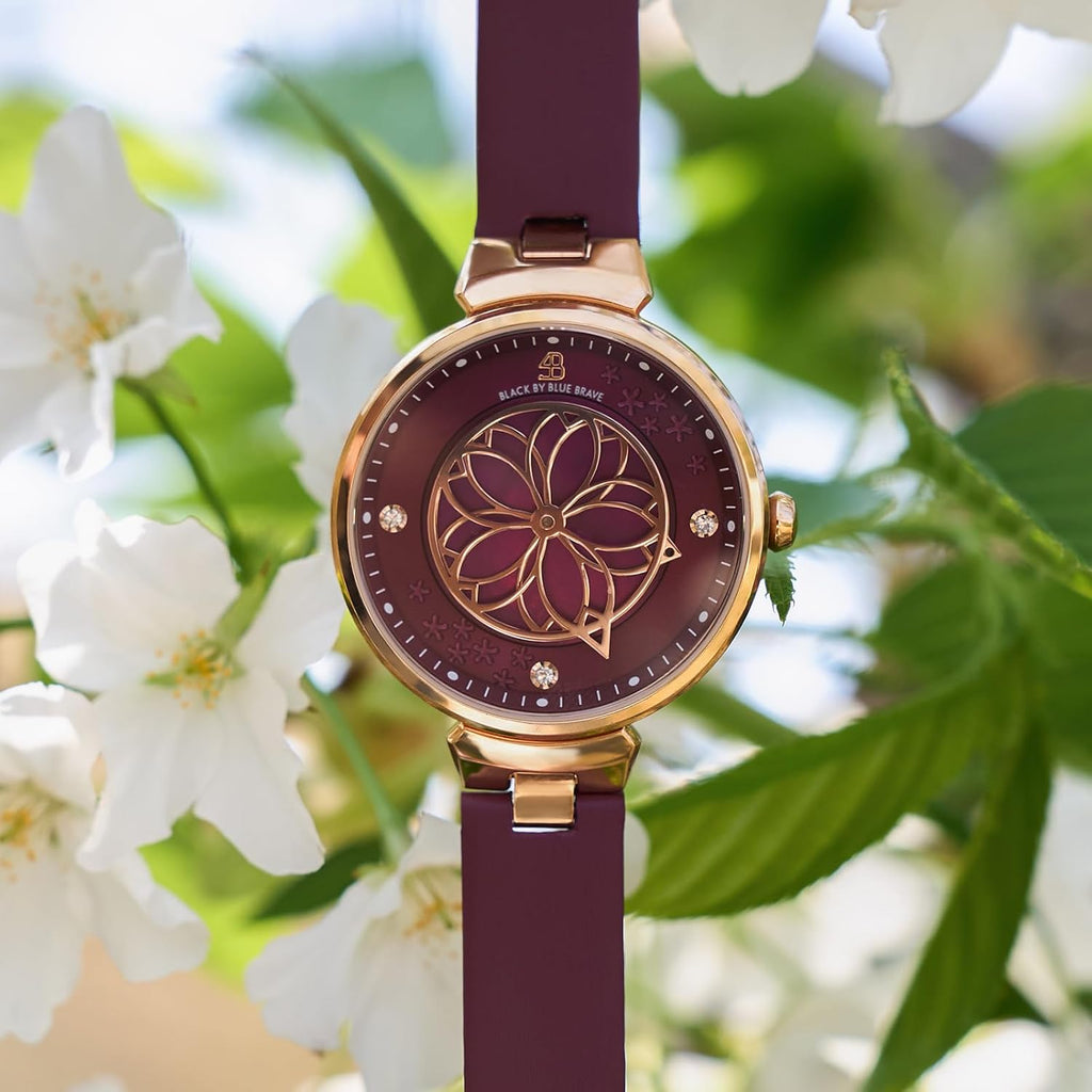 Relojes de Mujer Flor de Cerezo Reloj de Mujer Esfera de Madreperla Reloj de Dama con Correa de Cuero Forma de Pétalo Sakura Relojes de Flor de Cerezo para Mujeres Cristal de Zafiro para Durabilidad y