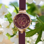Relojes de Mujer Flor de Cerezo Reloj de Mujer Esfera de Madreperla Reloj de Dama con Correa de Cuero Forma de Pétalo Sakura Relojes de Flor de Cerezo para Mujeres Cristal de Zafiro para Durabilidad y