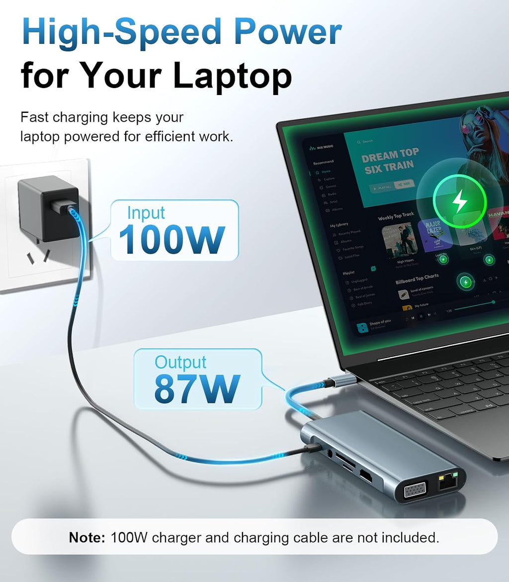 TiMOVO Estación de acoplamiento para portátil, concentrador USB C 11 en 1