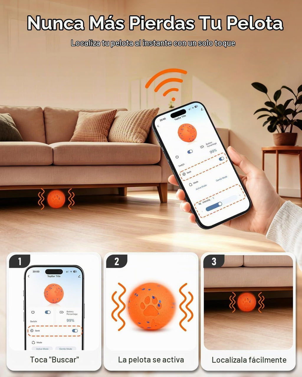Pelota interactiva inteligente para perros, juguete resistente a las