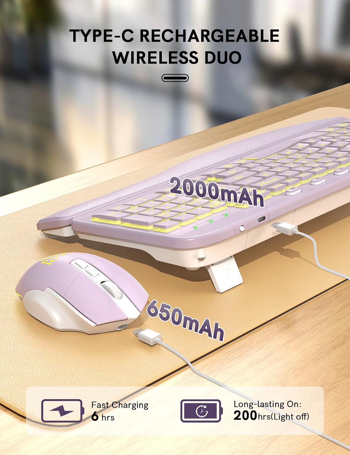 SABLUTE Combo de teclado y mouse inalámbricos, onda ergonómica con...