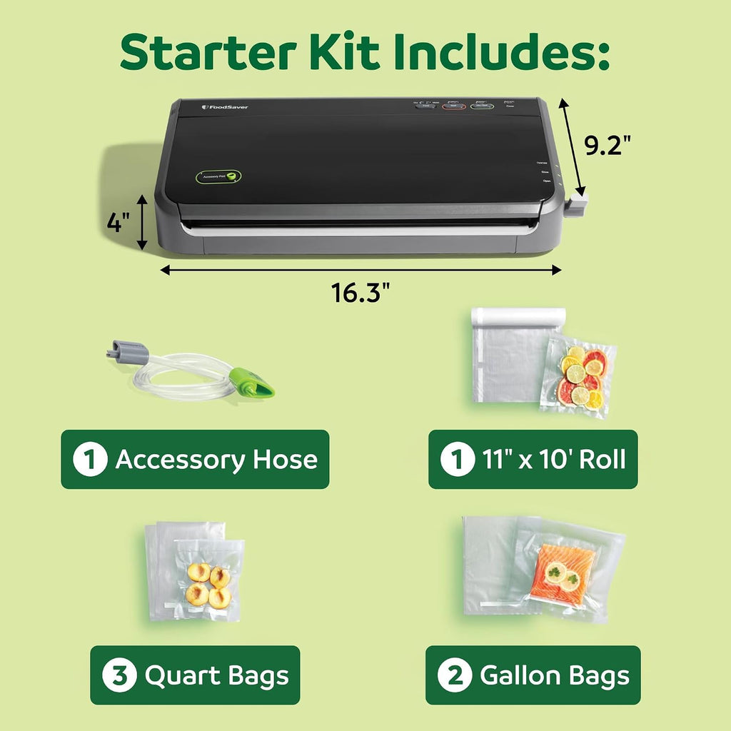 Máquina Selladora al Vacío FoodSaver, Detección Automática de Bolsas, Compatible con Sous Vide, con bolsas selladoras, rollo, sellador al vacío de mano, negro