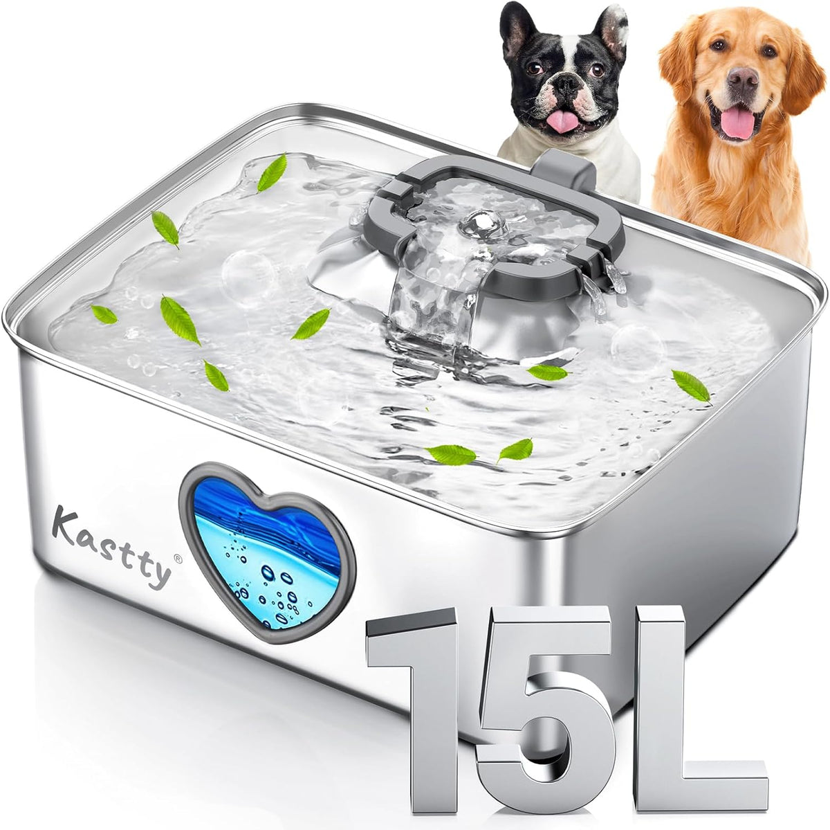 Kastty Fuente de agua para perros de acero inoxidable 4Gal/15L para