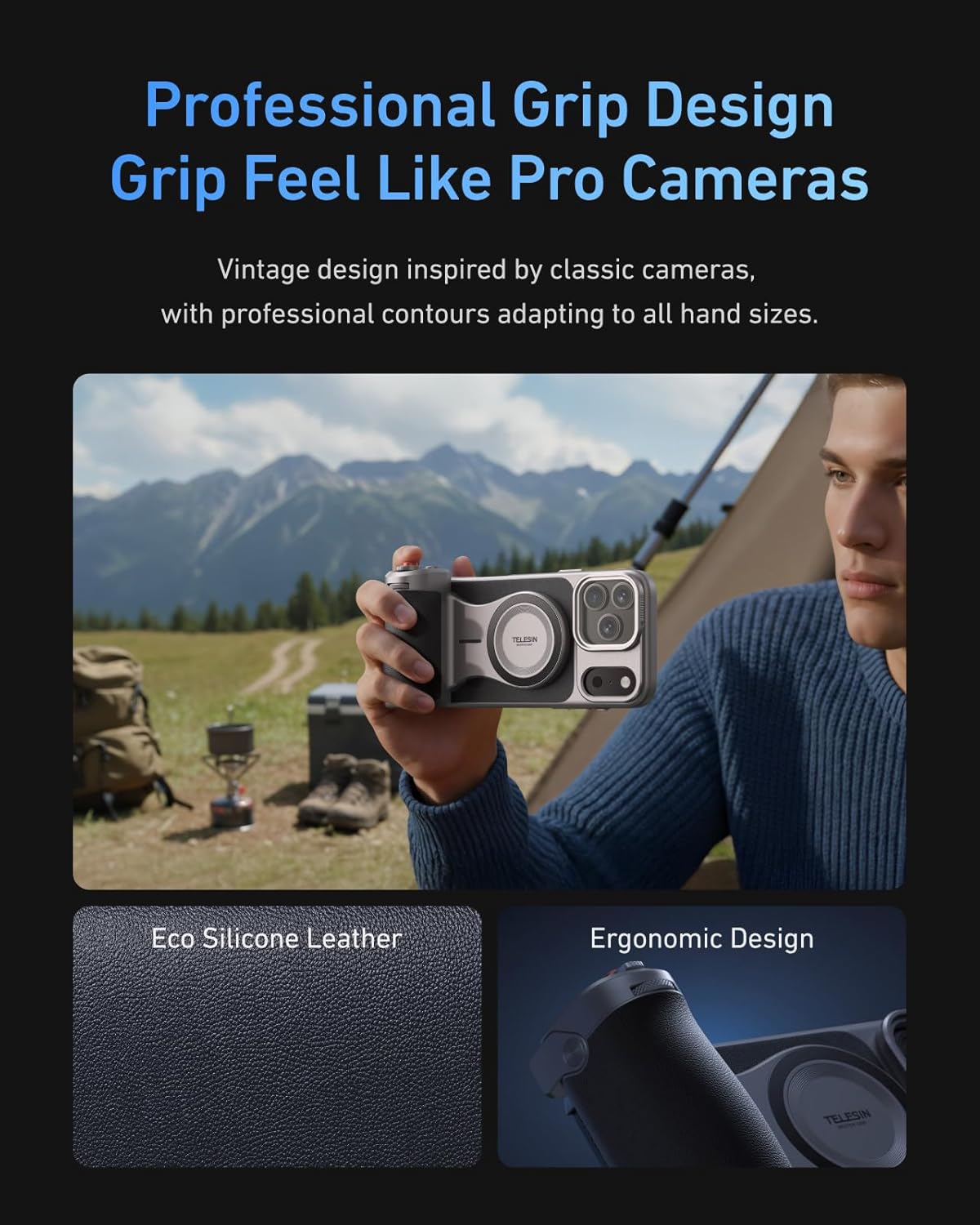 TELESIN Master Grip con luz C03 Selfie universal para iPhone/MagSafe
