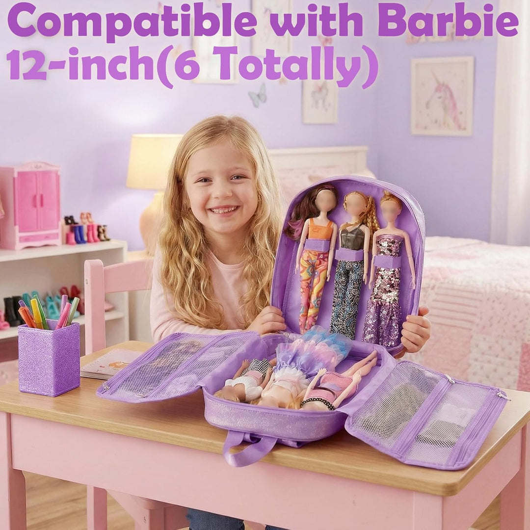 Mochila de transporte compatible con muñecas Barbie de 12 pulgadas,...