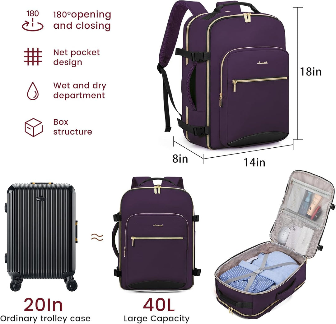 LOVEVOOK Mochila de viaje de mano, Púrpura-negro, Mochilas de viaje