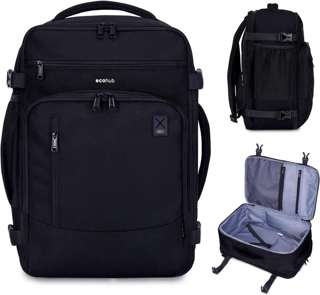 ECOHUB Mochila de Viaje Mochila de Equipaje de Mano, Negro-3, Mochi...