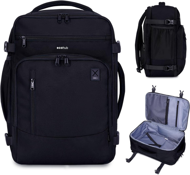 ECOHUB Mochila de Viaje Mochila de Equipaje de Mano, Negro-3, Mochi...
