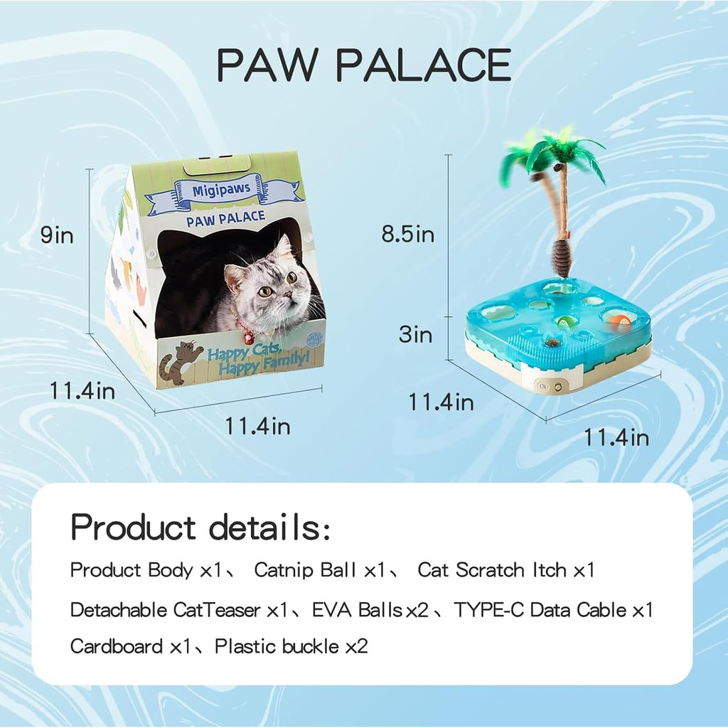 Migipaws Juguete interactivo 7 en 1 para gatos activado por movimiento, reemplazos incluidos con bola de gato de rebote automático, varita de palmera de pluma,
