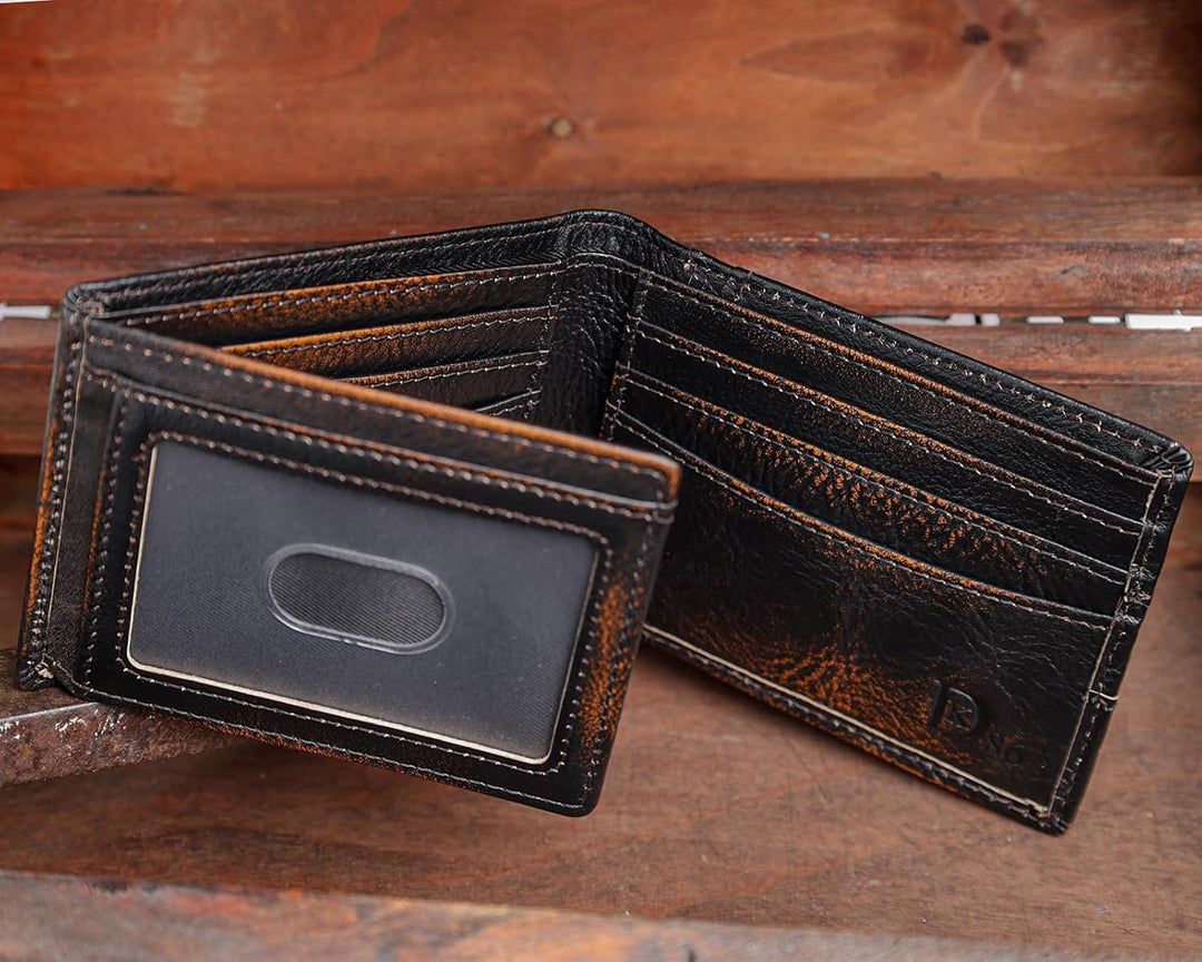 DK86 Cartera para hombres Slim Rfid Bifold Cuero Genuino 2 ID Venta...