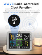 Estación Meteorológica Inalámbrica con Sensor Exterior Inalámbrico, Pluviómetro, Velocidad y Dirección del Viento, Fase de la Luna, Barómetro, Temperatura/Humedad Interior y Exterior, Pronóstico del Tiempo (Sin WiFi)
