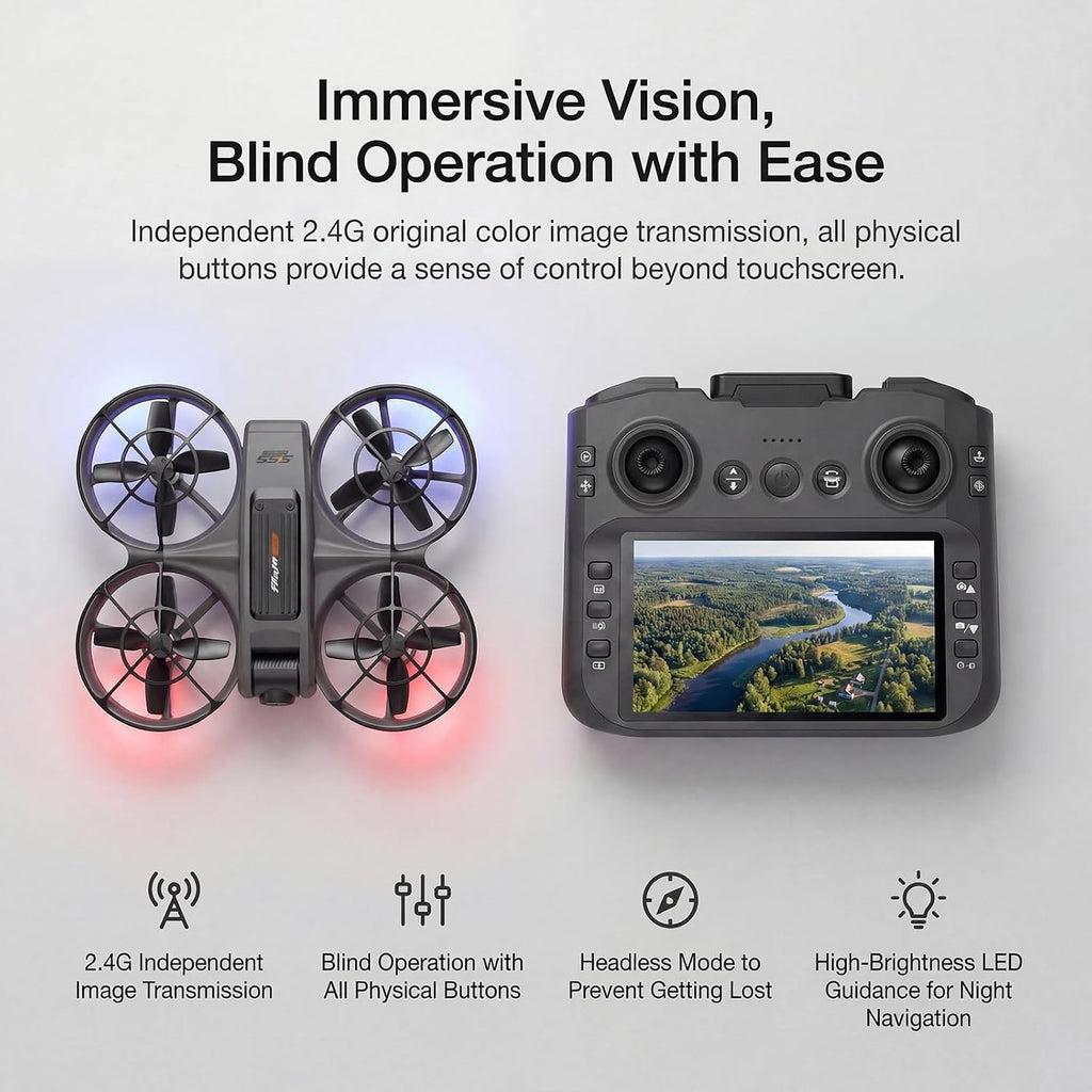 Drone con cámara UHD, dron con pantalla en el controlador para principiantes, cuadricóptero de control remoto con 2 baterías, inicio de una tecla, fácil de volar, retención de altitud, giros 3D
