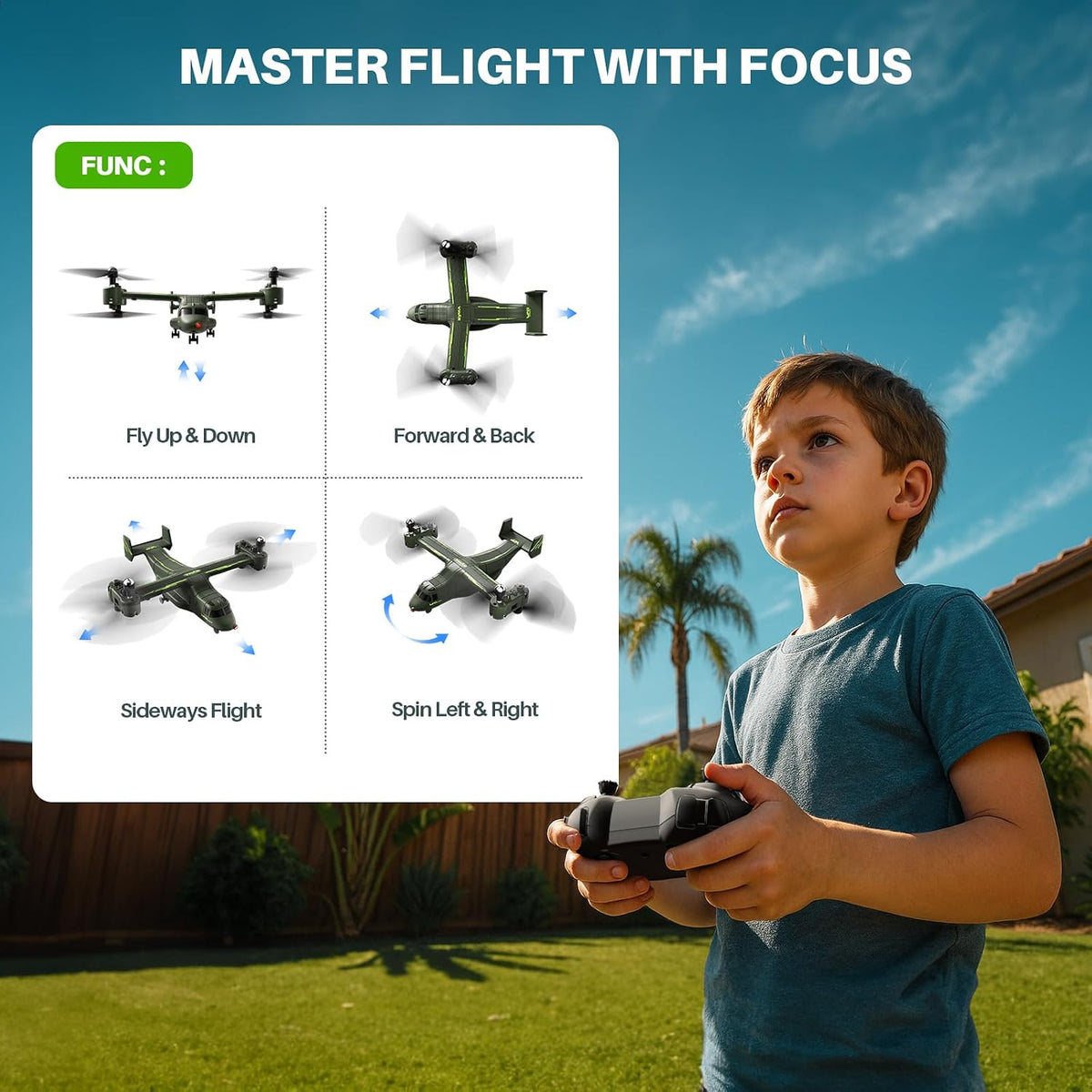 SYMA X550 RC Plane, 4CH Tiltrotor para Kids & Beginners, Stunt Flight