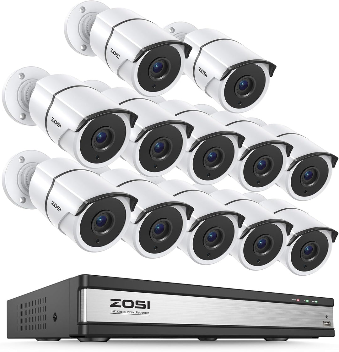 ZOSI Sistema de cámara de seguridad con cable de 16 canales, 12 cám...