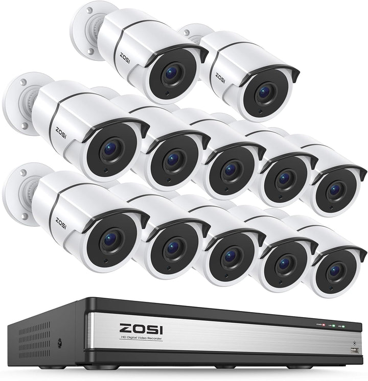 ZOSI Sistema de cámara de seguridad con cable de 16 canales, 12 cám...