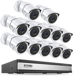 ZOSI Sistema de cámara de seguridad con cable de 16 canales, 12 cám...