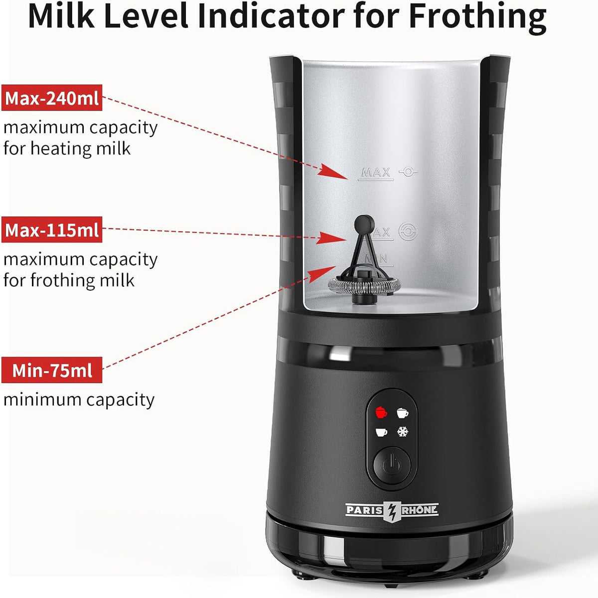 PARIS RHÔNE Espumador de leche, vaporizador de leche automático eléctrico 4