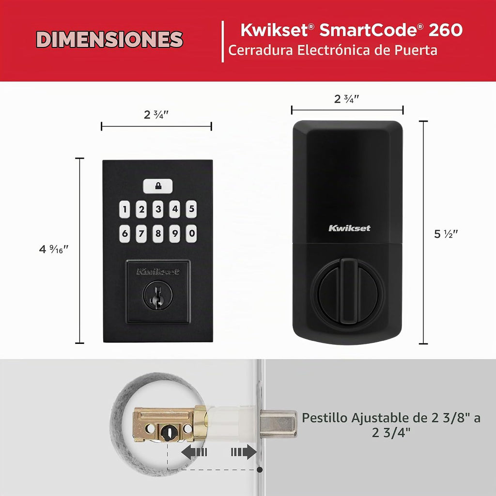 Kwikset SmartCode 260 - Cerradura de puerta con teclado electrónico sin llave con entrada automática, códigos de usuario personalizados, seguridad avanzada en negro mate contemporáneo