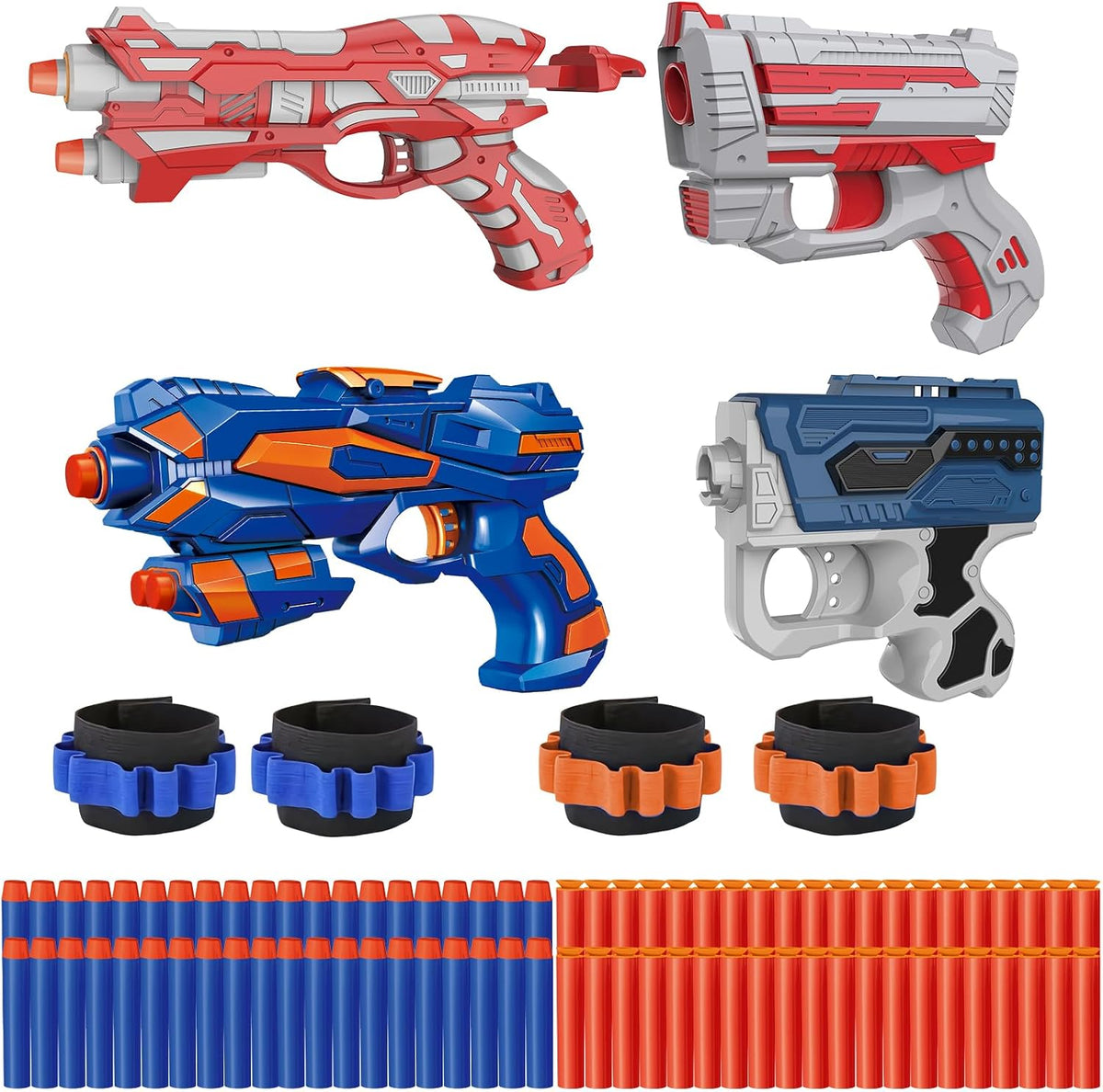 Juego de 4 Blasters para Niños de 5+ Años | 80 Dardos de Espuma y 4 Muñequeras | Regalo de Juguete de Batalla en Equipo - Navidad Cumpleaños Fiesta de Pascua