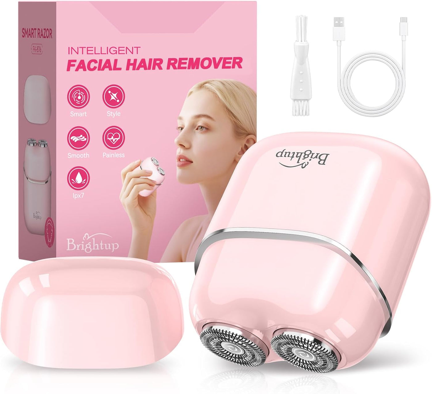 Brightup - Afeitadora facial sin dolor para mujer, piel suave en ca...