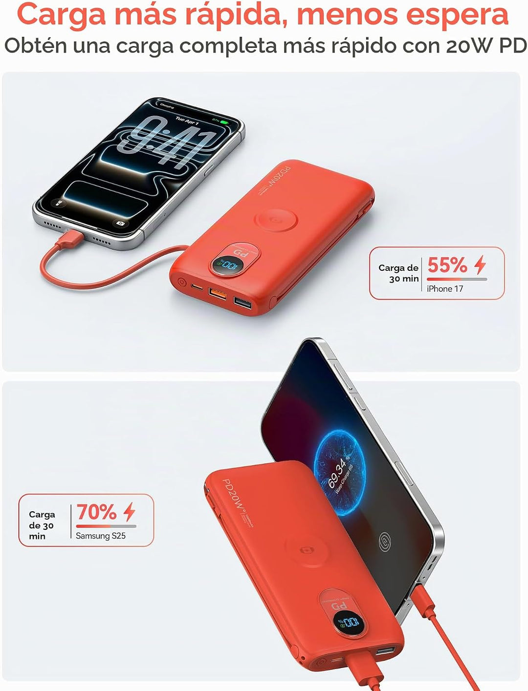 LENGSUM Cargador portátil, cargador de batería de carga rápida de 1...