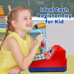 Calculadora de caja registradora de juguete de regalo para niños de 3, 4, 5, 6, 7, 8+ años, juego de 120 piezas de tienda de comestibles con micrófono, cajas de comestibles, tarjeta de crédito, caja registradora roja para niños pequeños de 4 a 8 años