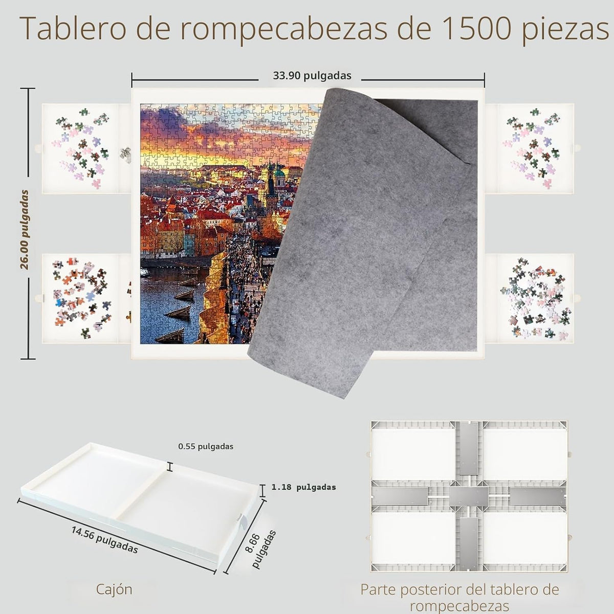 Juego de rompecabezas de 1500 piezas con cajones y tapa, tabla portátil para rompecabezas de 35" x 27", para adultos, mesas de rompecabezas con cajones