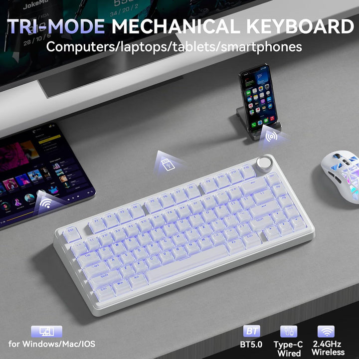 SOLAKAKA Teclado inalámbrico A75 para juegos con perilla multifunci...