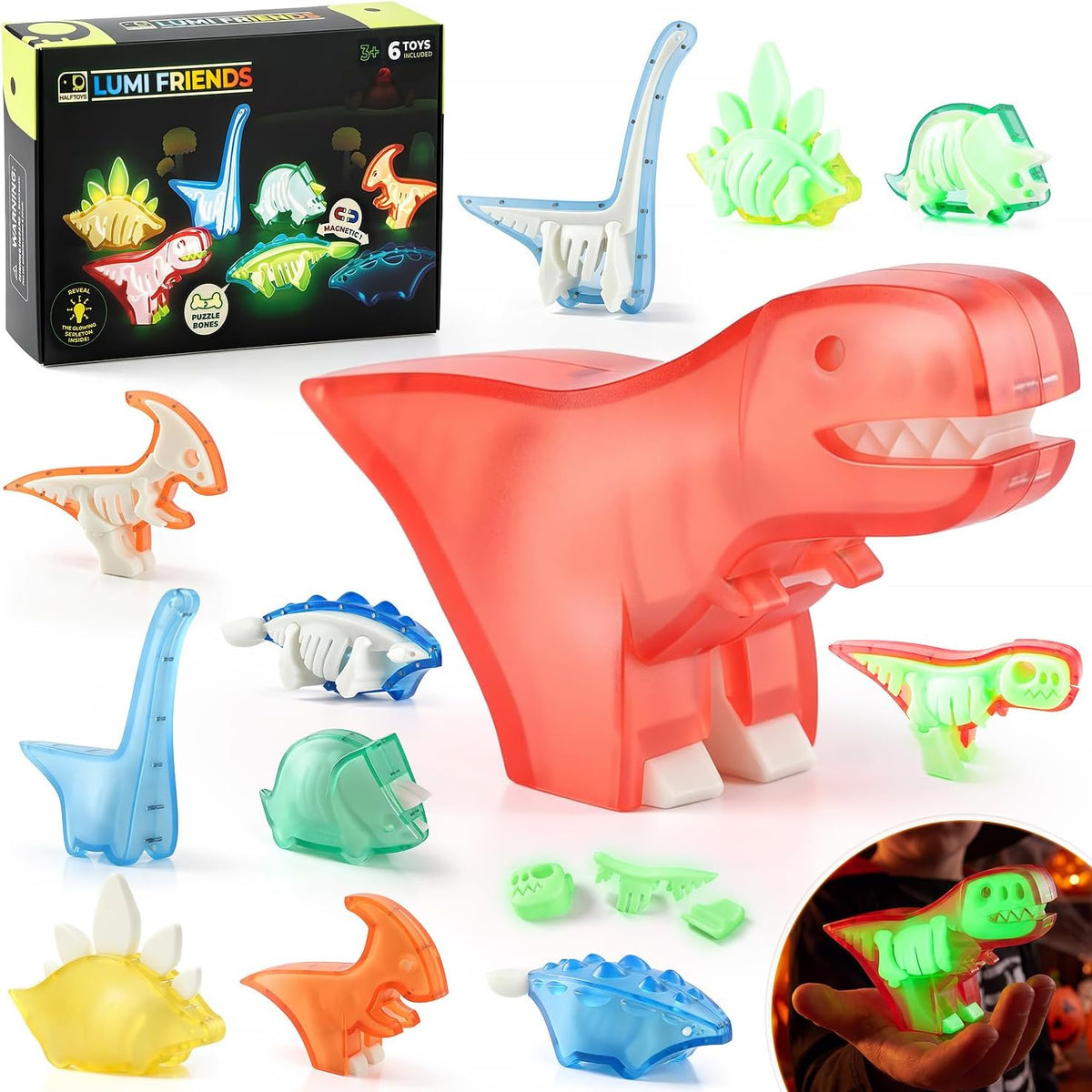 Halloween que brilla en la oscuridad magnético animal dinosaurio juguetes
