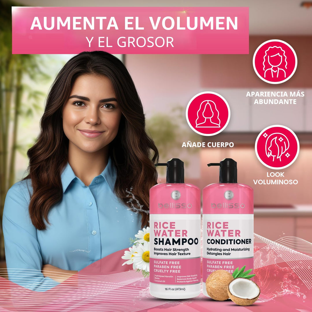 Juego de Champú y Acondicionador de Agua de Arroz - Libre de Sulfat...