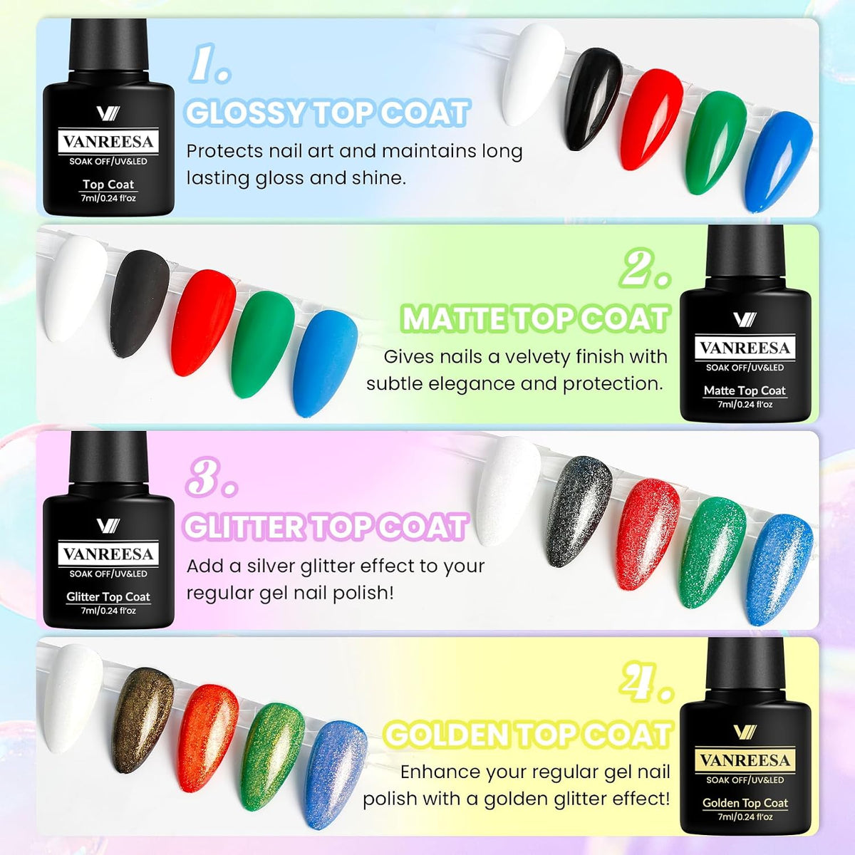 VANREESA Juego de 24 esmaltes de uñas de gel pastel, esmalte de gel...