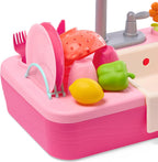 B. toys Splash-n-Scrub Sink, Pink Kitchen Sink Playset, 18-Piece