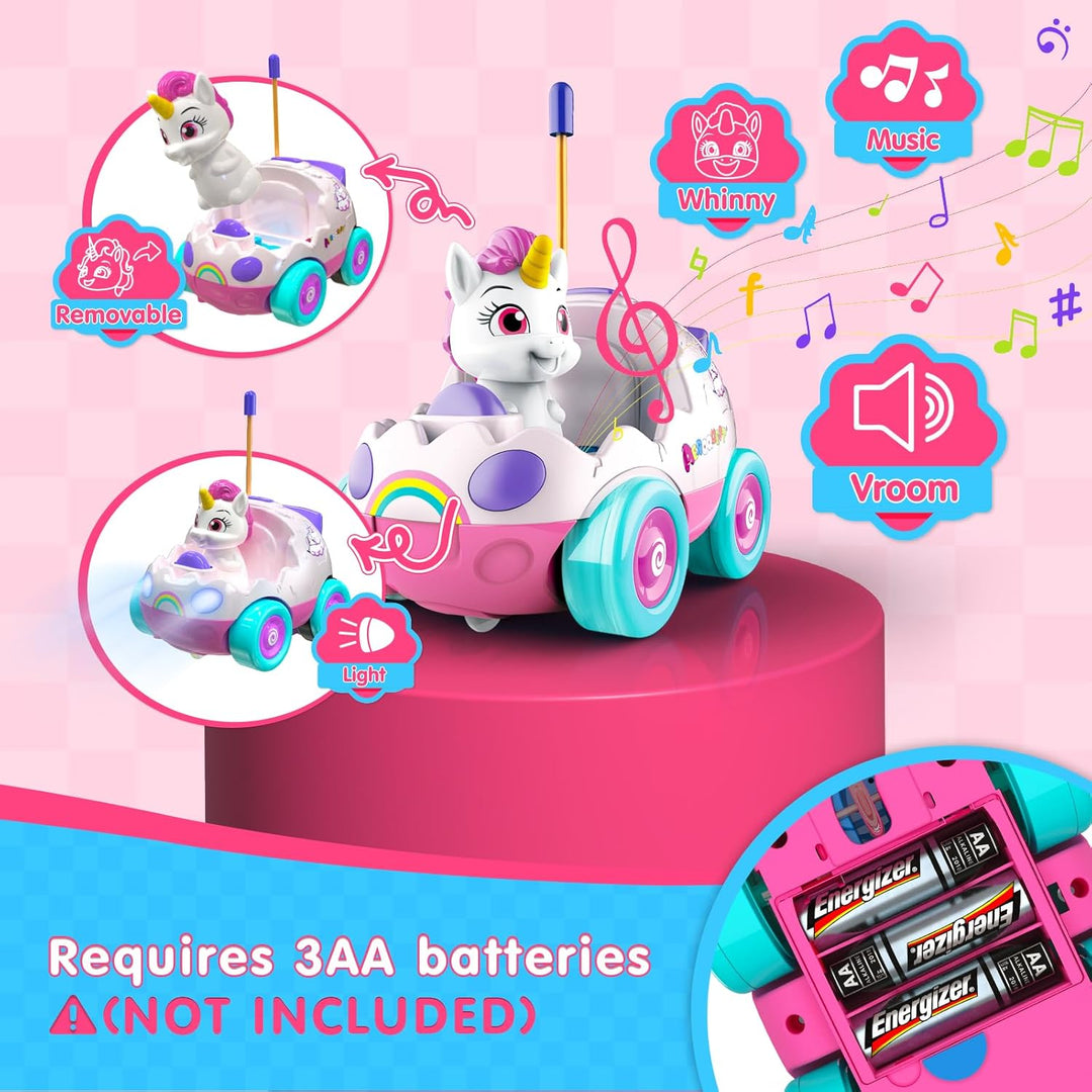 AEROQUEST Juguetes de unicornio para niñas, auto a control remoto p...