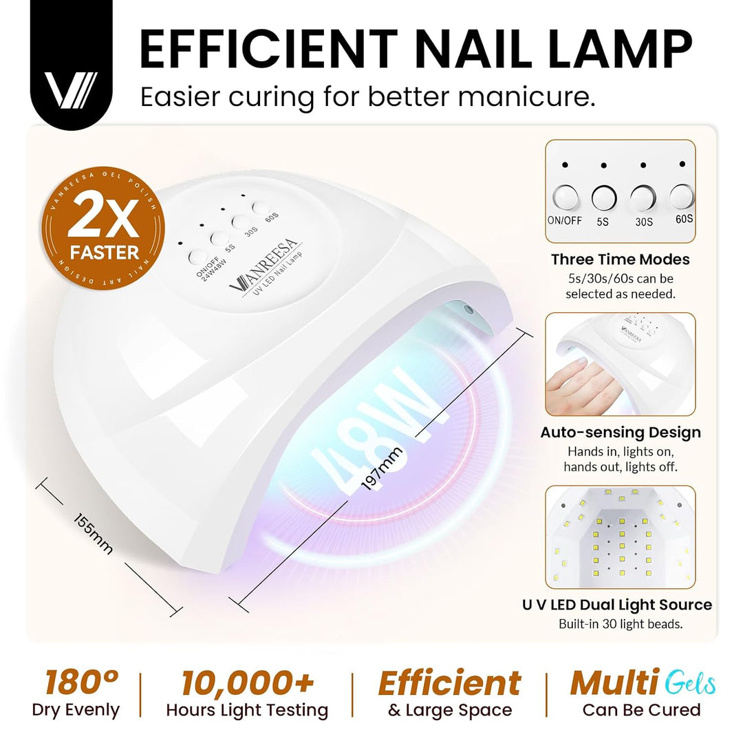 VANREESA Kit de esmalte de uñas de gel con luz UV, 53 piezas, juego...