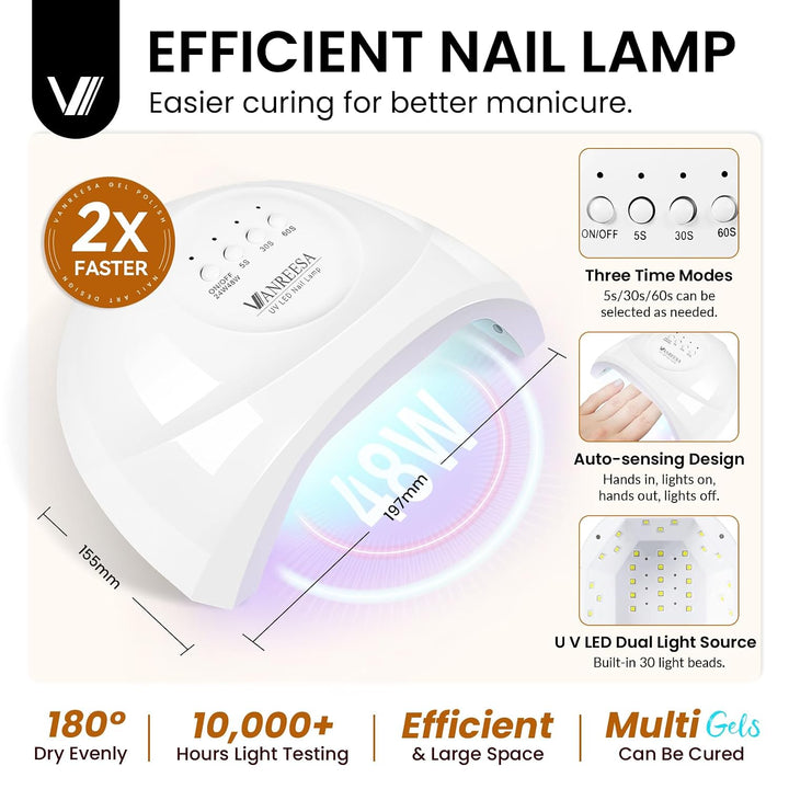 VANREESA Kit de esmalte de uñas de gel con luz UV, 53 piezas, juego...