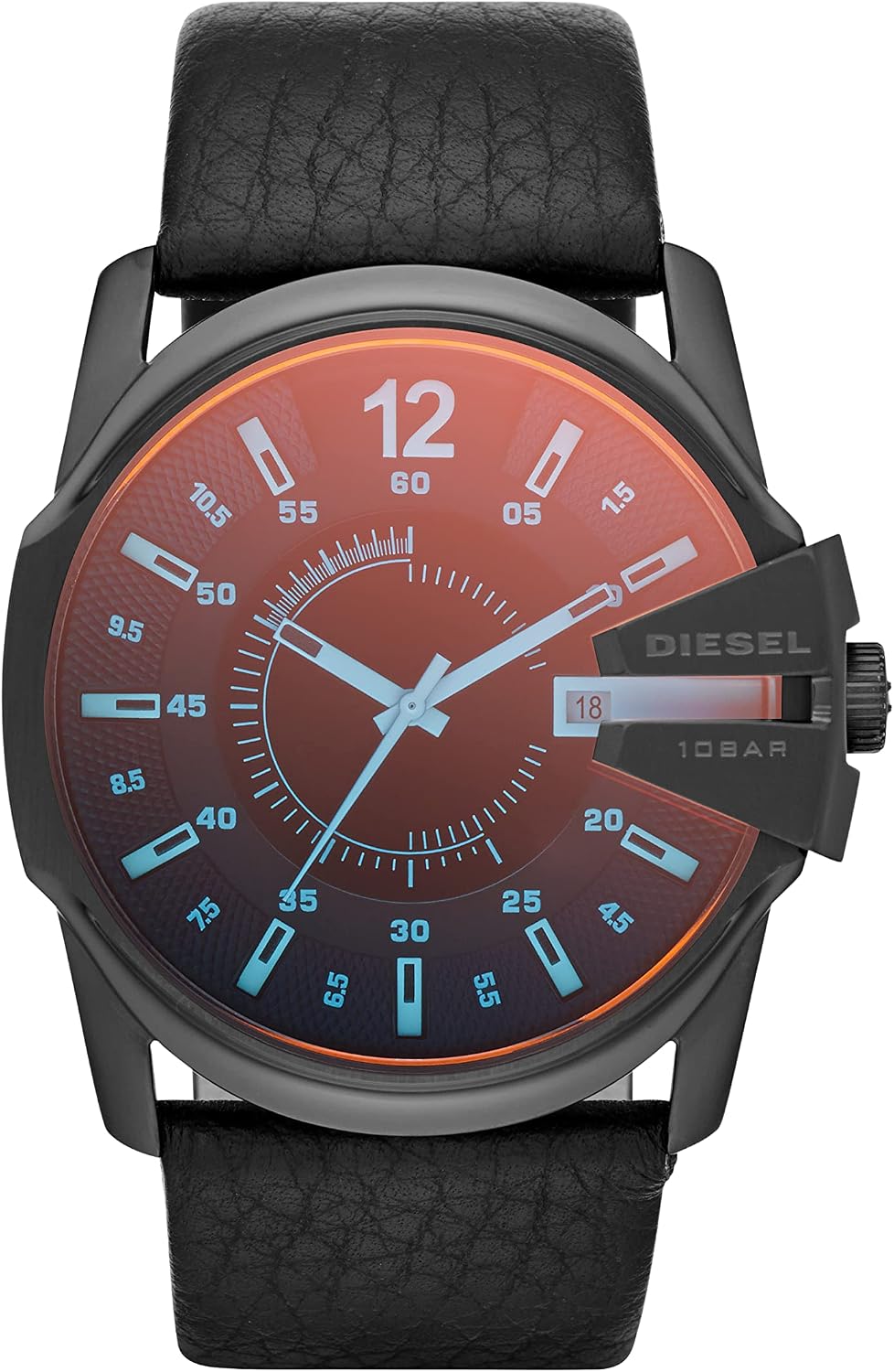 Diesel Master Chief Reloj para hombre, acero inoxidable y cuero, analógico de tres manecillas, color negro