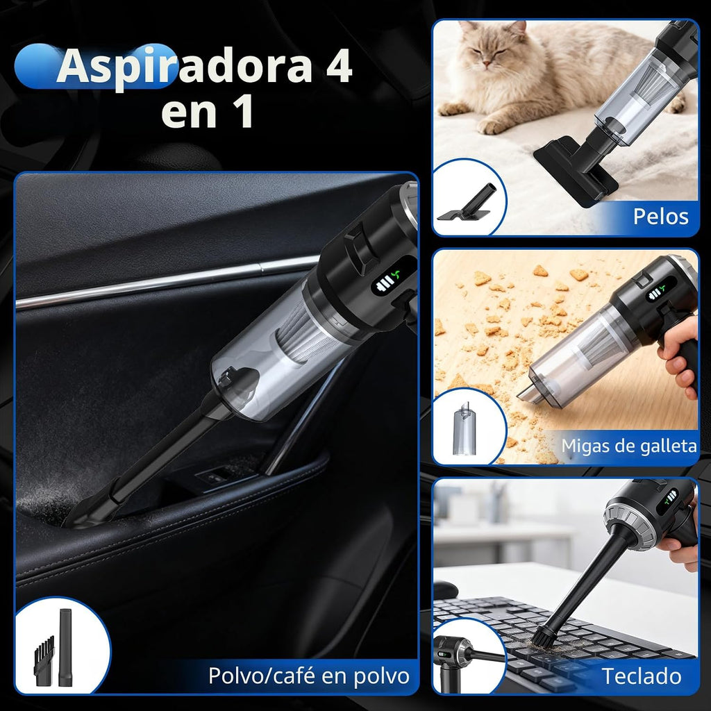 Aspiradora de mano para automóvil, 25000 PA, fuerte succión ciclónica, portátil, mini aspiradora inalámbrica con pantalla digital, ligera de mano para pelo de mascotas, automóvil, hogar