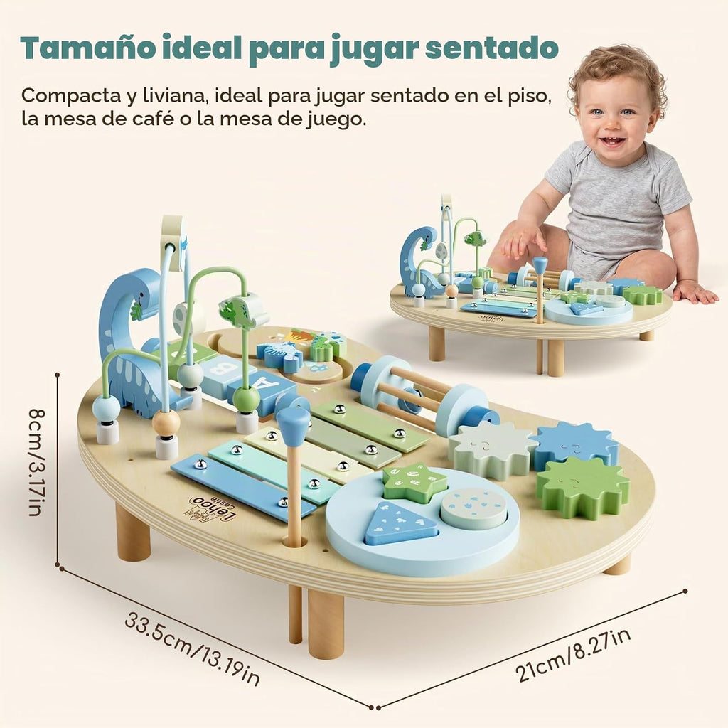 Lehoo Castle Mesa de actividades Montessori de dinosaurio de madera para
