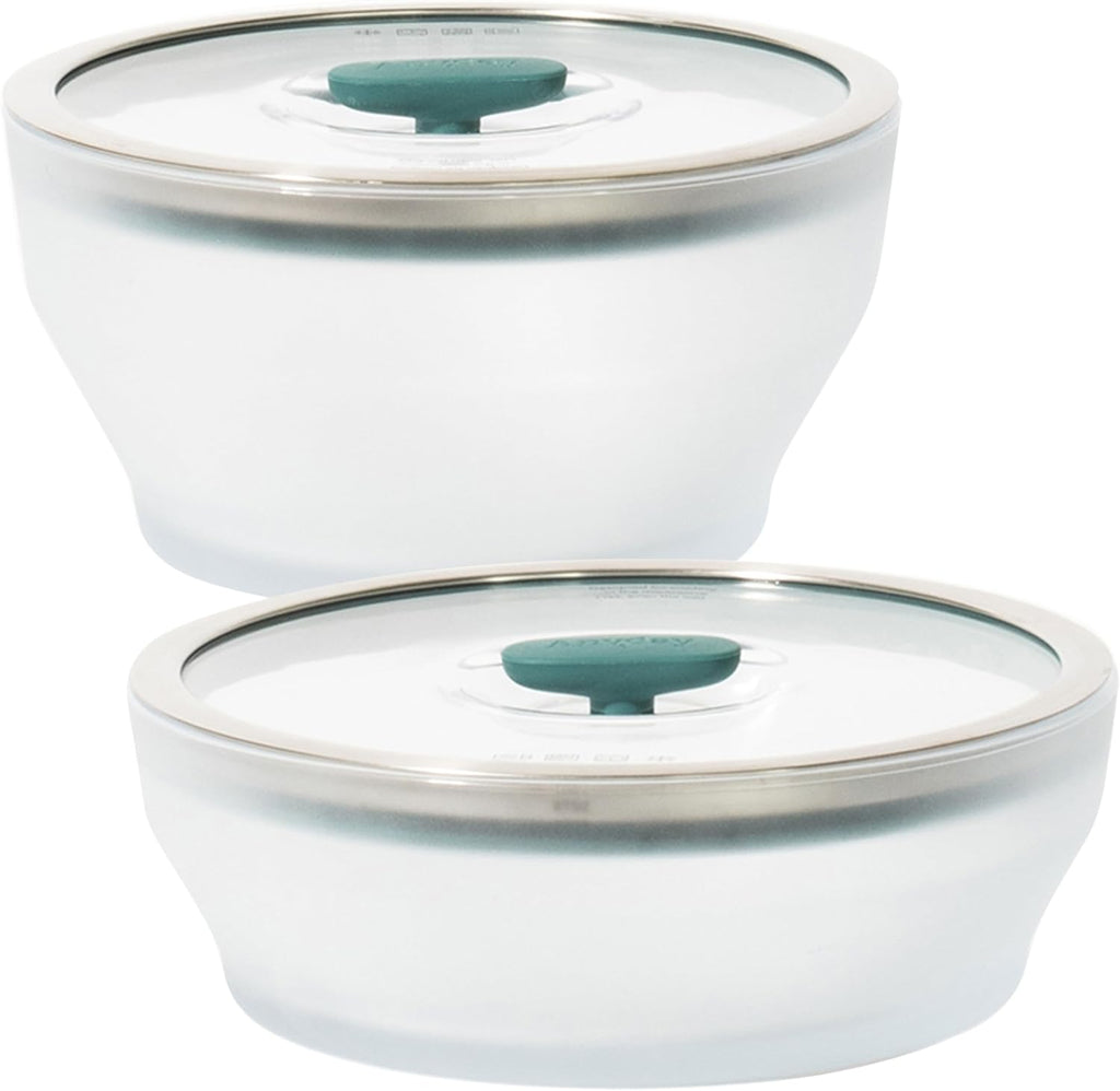 Anyday Juego de 4 Piezas de Utensilios de Cocina para Microondas y Almacenamiento de Alimentos de Vidrio con Tapas de Vidrio | Recipientes Medianos Sin Plástico | Vaporera Apilable con Tapa Ventilada