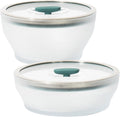 Anyday Juego de 4 Piezas de Utensilios de Cocina para Microondas y Almacenamiento de Alimentos de Vidrio con Tapas de Vidrio | Recipientes Medianos Sin Plástico | Vaporera Apilable con Tapa Ventilada