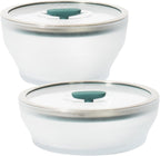 Anyday Juego de 4 Piezas de Utensilios de Cocina para Microondas y Almacenamiento de Alimentos de Vidrio con Tapas de Vidrio | Recipientes Medianos Sin Plástico | Vaporera Apilable con Tapa Ventilada