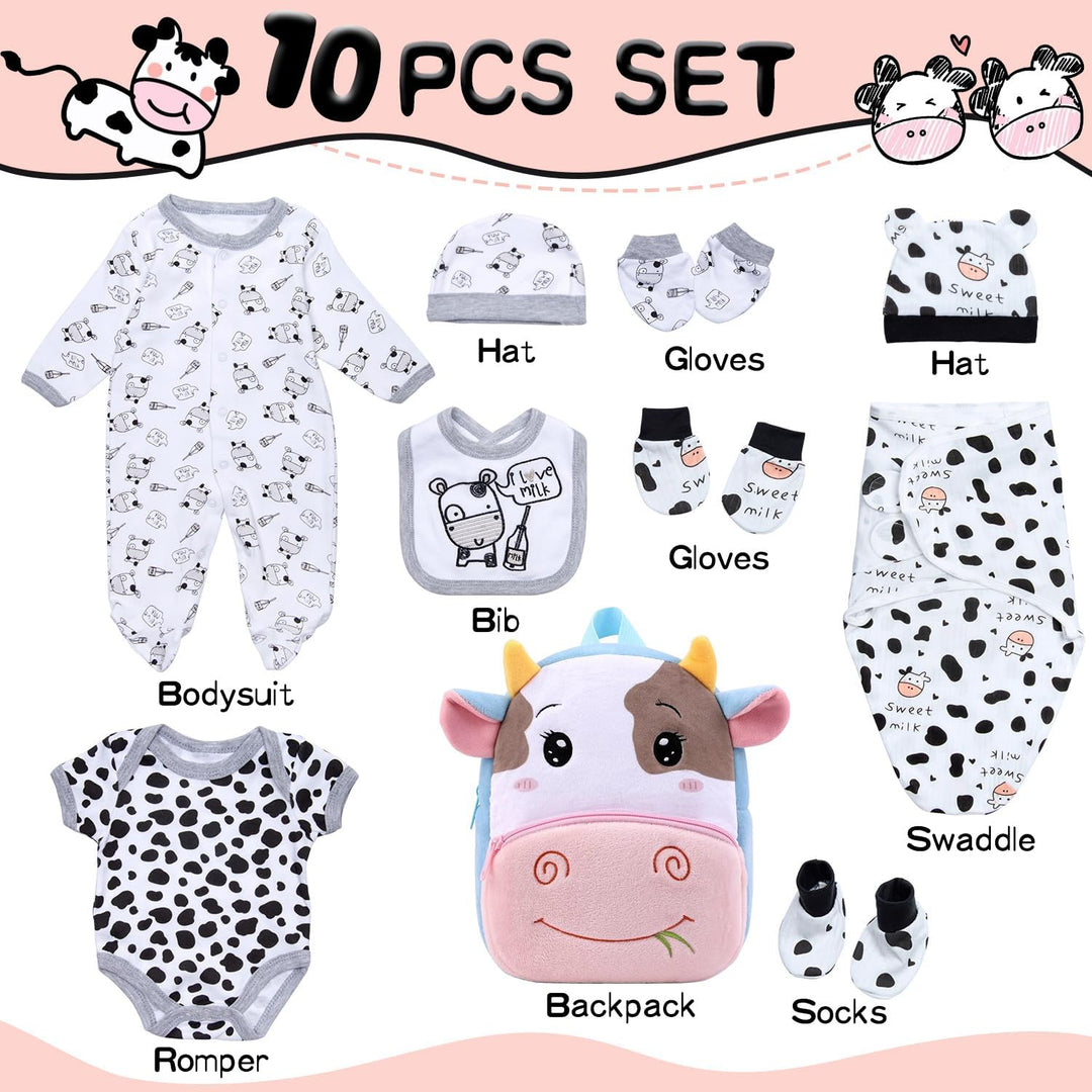 Ropa de muñeca Reborn con mochila de vaca, manta para envolver paña...