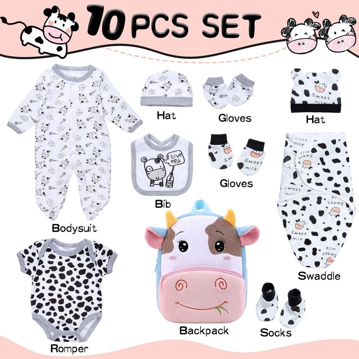 Ropa de muñeca Reborn con mochila de vaca, manta para envolver paña...