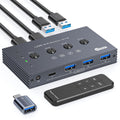 Selector de interruptor USB 3.2 4 computadoras comparten 1 USBC y 3 dispositivos USBA 10Gbps interruptor USB de 4 puertos para compartir teclado, ratón, impresora, escáner con cable, control remoto y