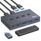 Selector de interruptor USB 3.2 4 computadoras comparten 1 USBC y 3 dispositivos USBA 10Gbps interruptor USB de 4 puertos para compartir teclado, ratón, impresora, escáner con cable, control remoto y
