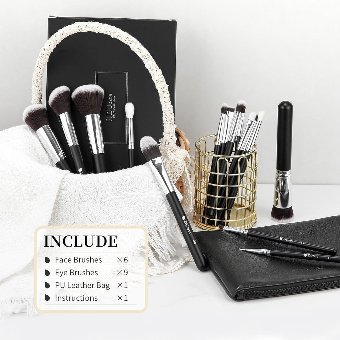 DUcare Cepillos de maquillaje con bolsa, juego de 15 cepillos de ma...