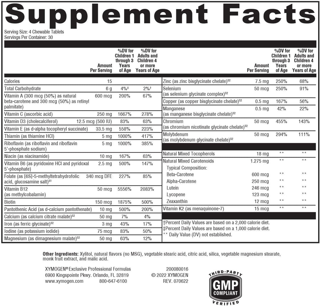 XYMOGEN ActivNutrients - Multivitamínico masticable para niños para...